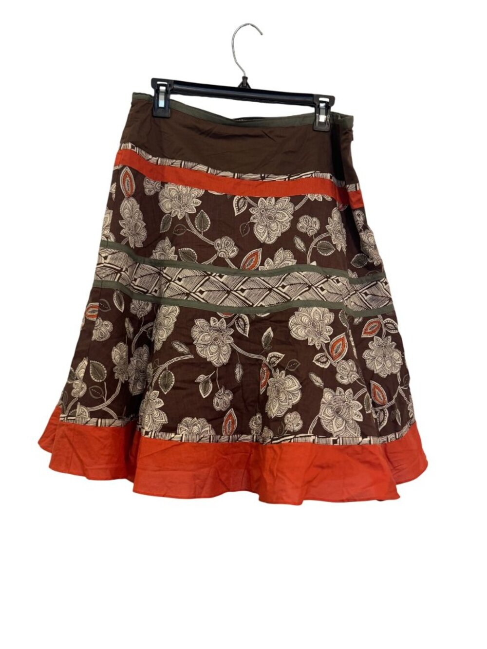 BCBG Max Azria Floral A-Line Skirt Brown & Orange Size 8 boho
